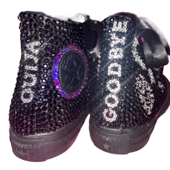 Ouija Board Themed Jet Black Crystal High Top Converse Sizes 5-14 New In Box - Picture 6 of 15